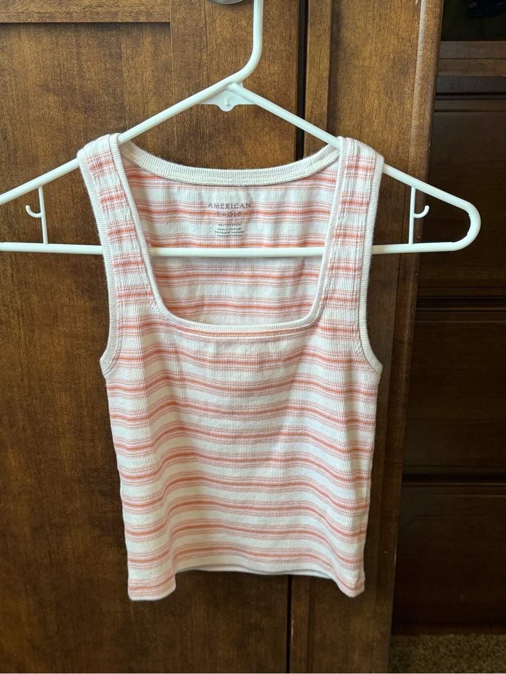 American Eagle Outfitters Cream and Pink Striped Ribbed Tank